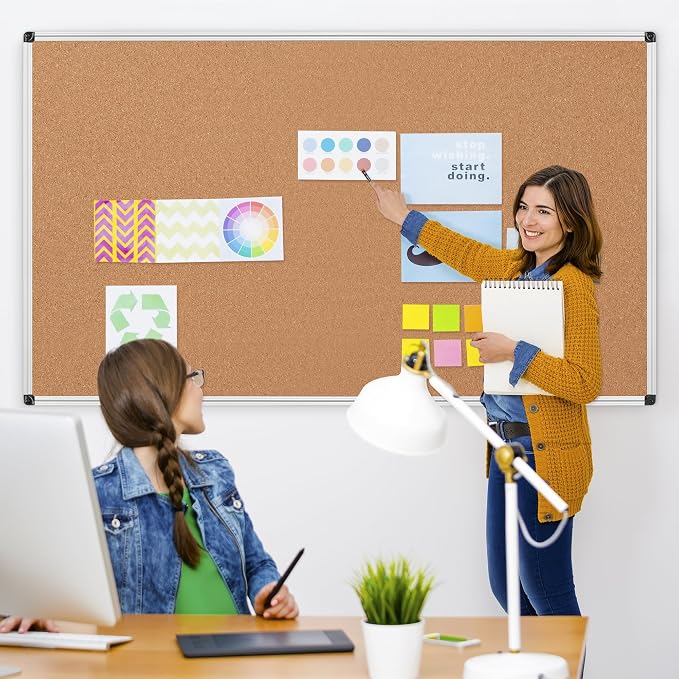 Extra Large Cork Bulletin Board 72" X 48", Silver Aluminum Framed 6'x4' Corkboard for Wall, Wall Mounted Notice Pin Board with 18 Push Pins for School, Home & Office - Image 2