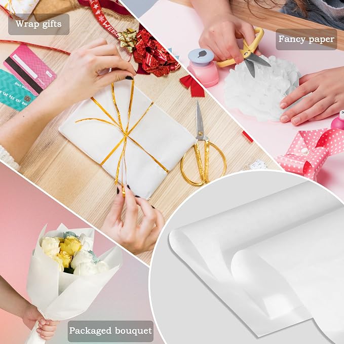 PINWATT 500 Sheets 20"X30" White Tissue Paper Bulk for Gift Bags Wrapping Paper, Birthday Weddings Showers Christmas Gift Packaging Arts Craft Party Favor Decoration - Image 2