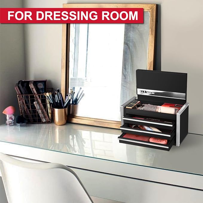 P.I.T. Mini Tool Box,3 Drawers Small Metal Toolbox for Tools Storage,Black | 8.6"W X 4.6"D Cute Size,Q235 Steel,Magnetic Tab Locking,PVC Drawer Liners - Image 6