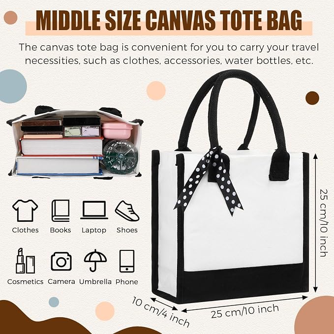 Sunnymove 12 Pcs Small Canvas Tote Gift Bags Bulk for Women Size 10 x 10 x 4 Inch Sublimation Personalized Blank Shopping Tote with Handle for Wedding Bridesmaid Birthday Party - Image 2