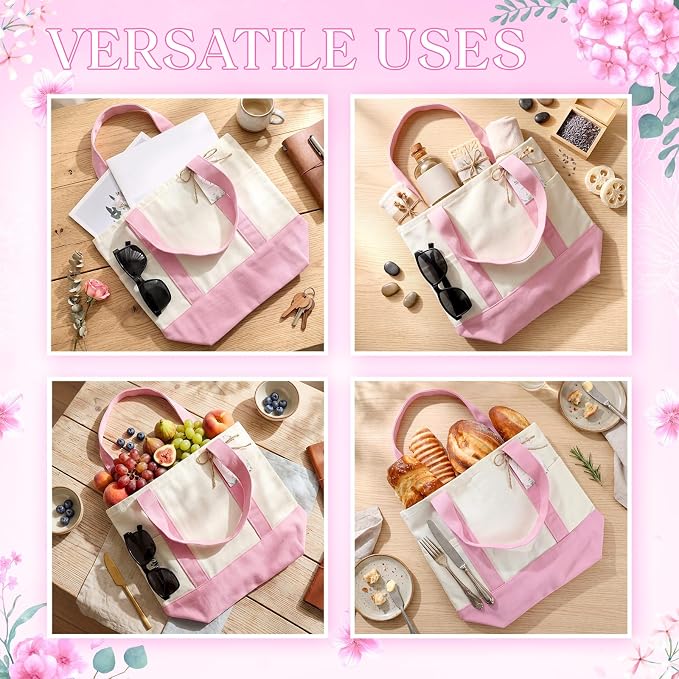 Shinylin Mini Canvas Tote Bags with 2 Pockets | Bulk Small Sublimation Canvas Tote, Reusable Grocery Bag for Women, DIY Craft - Image 6