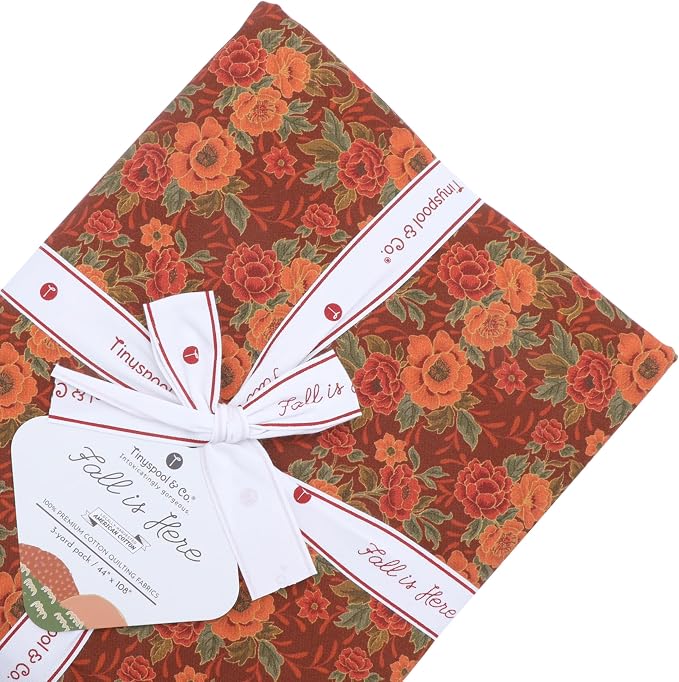 Tinyspool & Co. 100% American Cotton Fabric – 3 Yard Cut Quilting Fabric – Prewashed Preshrunk Yardage for Quilt Backing Borders Binding Sewing Crafts – Fall is Here No.9 – Oriental Red by TinyspoolCo