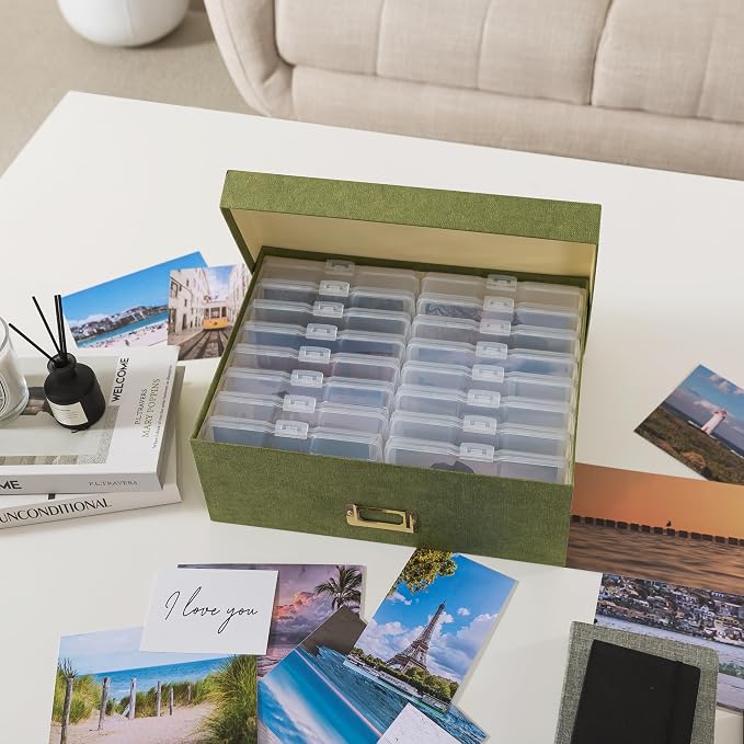 Soul & Lane - Photo Storage Box with 16 Inner Cases for 4x6 Pictures, Green | Picture Organizer with Dividers and Label Holder, Keepsake Card Container for Scrapbooking, Stationery and Craft Storage - Image 4
