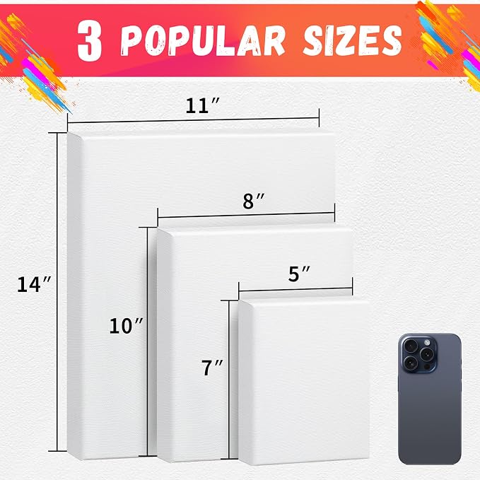 Stretched Canvas for Painting, 5"x7", 8"x10", 11"x14", Pack of 3, Pre-Primed Canvases Wood Framed, Blank White Painting Canvas Boards for Acrylic, Oil and Gouache Painting - Image 2