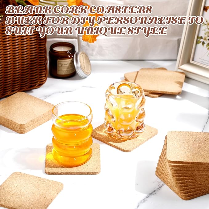 Layhit Cork Coasters for Drinks Absorbent Cork Trivets 4 Inch Bulk Blank Coasters for Kitchen Office Dishes Plate Wine Glass Cup Cottage DIY Crafts (300 Pcs,Square) - Image 5