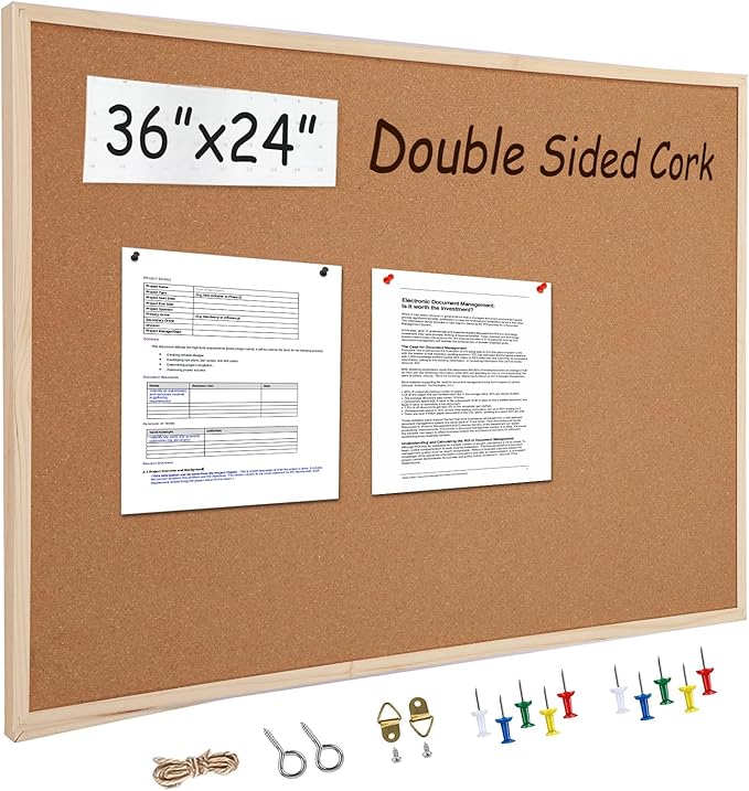 24x36 Large Cork Board for Walls with Solid Wood Frame, Premium Double Sided Bulletin Board for Office & Home, Decorative Hanging Pin Notice Board, 1 Pack by TooCust