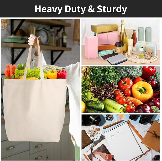 Segarty Canvas Tote Bag with Zipper, 12 PACK 19.7 x 15.7 inch Bags with Handles, 12 Oz Thick Reusable Washable Grocery Shopping Plain Totes for Teacher DIY Art Crafts Painting Decoration - Image 4