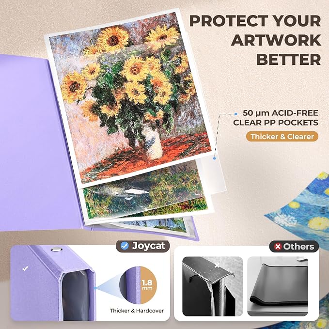 JoyCat 11 x 17 Art Portfolio Binder, 40 Pockets Display 80 Pages, Purple | Acid free 40 pocket portfolio displays up to 80 pages and stores artwork, drawings, and presentations up to 11 x 17 in - Image 4