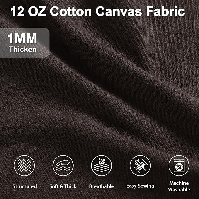 12oz Heavy Duty Canvas Fabric, 59" W Natural Cotton Duck Cloth 3 Yards | by The Yard, Durable, Thick & Heavy Sewing Material, for Arts & Crafts, Bags, Covers, Painting, Home Decor, Dark Brown - Image 2