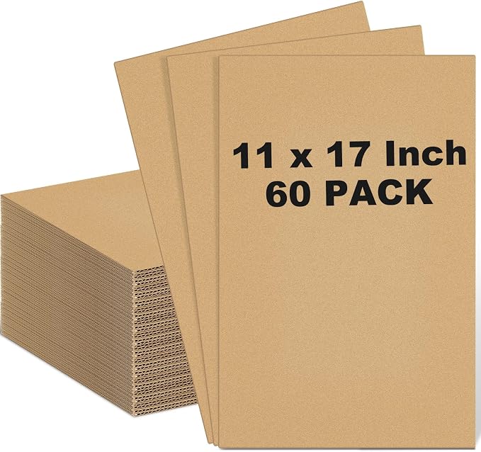 60 Pack 11 X 17 Inch Brown Cardboard Sheets | Corrugated Flat Inserts for Packing Shipping Mailing, Protective Separators for Fragile Items Dishes, DIY Crafts Projects by Henoyso