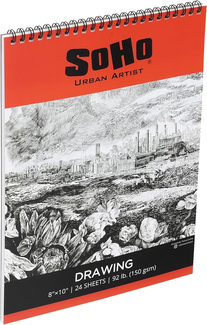 SoHo Urban Artist Softcover Drawing Pad - 8"x10", 36 Pack w/864 Sheets Total - 92 lbs/150gsm, Mixed Media, Dual-Sided, Acid-Free, Wire-Bound, Micro-Perforated, Repeated Erasing & Reworking - Image 3