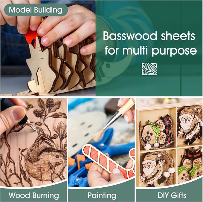 Basswood Sheets 1/16,18 Pack 8x12 Inch Basswood for Laser Cutting, Drawing,Wood Burning, Architectural Models.Plywood Sheets Unfinished Wood Boards for DIY Crafts. - Image 4