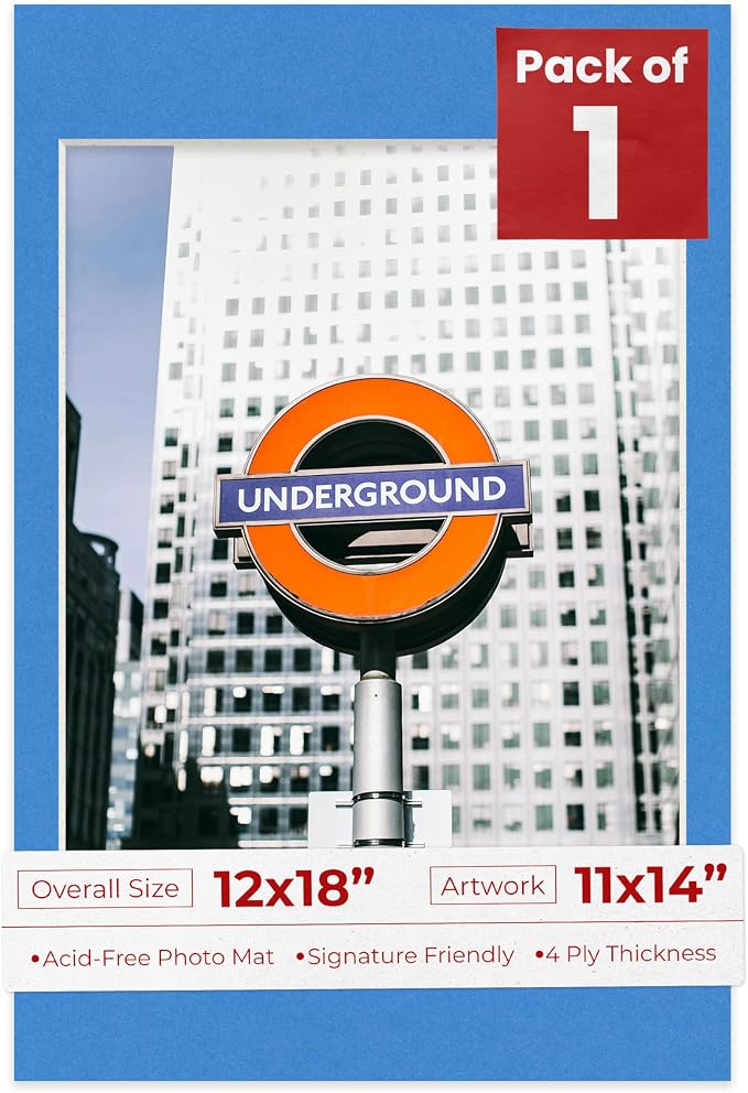 11x14 Mat for 12x18 Frame - Precut Mat Board Acid-Free Show Kit with Backing Board, and Clear Bags Bay Blue 11x14 Photo Matte Made to Fit a 12x18 Picture Frame Matboard for Framing, Pack of 1 Mat by PosterPalooza