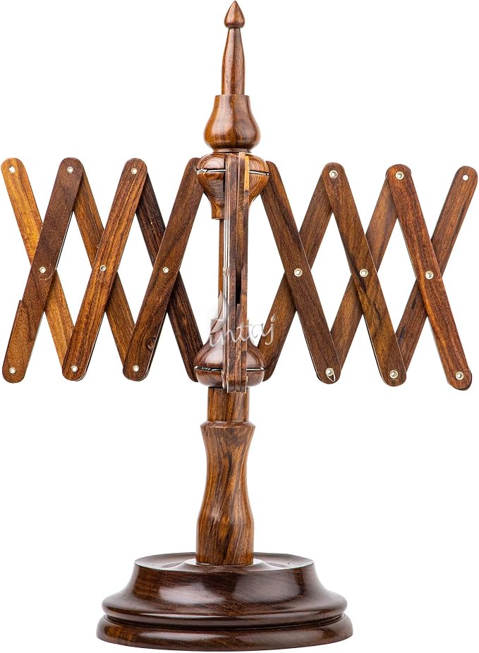 Rosewood Yarn Swift, Wooden Umbrella Hank Holder for Knitting | Umbrella swift opens to hold a full hank taut, spins freely, folds flat for storage, tabletop clamp. by INTAJ