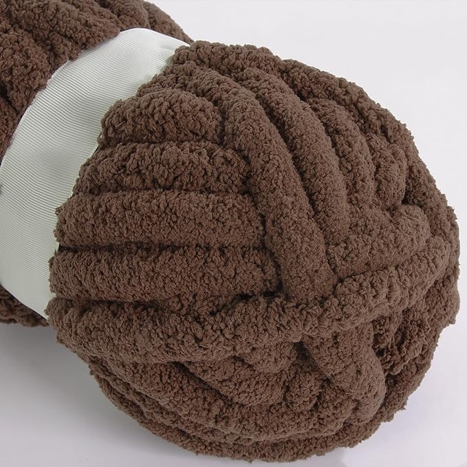 HOMBYS Dark Coffee Chunky Chenille Yarn for Crocheting, Bulky Thick Fluffy Yarn for Knitting,Super Bulky Chunky Yarn for Hand Knitting Blanket, Soft Plush Yarn, 8 Jumbo Pack (27 yds,8 oz Each Skein) - Image 8