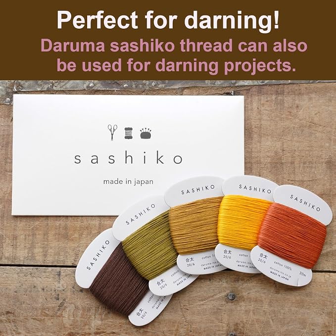 DARUMA Sashiko Thread 100% Cotton Card Type (32.8 yd) x 5 Colors with English Manual, Sewing & Embroidery Value Set with Gift Package(Thick, Kouyou) - Image 9