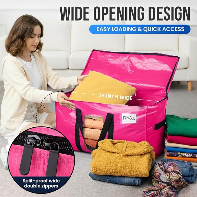 TAILI 10 Pack Pink Extra Large Moving Bags,Storage Bags with Visible Window | 93L Heavy Duty Totes For Home Storage,Wrap Around Handles,Alternative to Moving Boxes, College Dorm,Perfect for Moving - Image 4