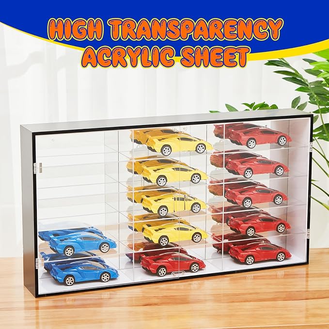 1: 24 Clear Acrylic Toy Car Display Case 15 Grids Toy Race Car Display Show Box Diecast Case Wall Mounted Vehicles Shelf for Storage, Mini Model Figure Lover Gifts - Image 6