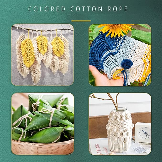 Macrame Cord - Natural Unbleached Macrame Rope - 4 Strand Twisted Cotton Rope for Wall Hanging，DIY Craft Making，Plant Hangers，Knotting Decorative Projects (Peacock Blue, 3mm x 220Yards) - Image 5