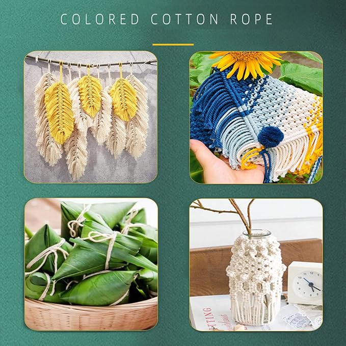 Macrame Cotton Cord 5mm x 109 Yards - Natural Handmade Colorful Macrame Rope - 4 Strand Twisted Cotton Rope for Wall Hanging Tapestry Plant Hangers Gift Wrapping DIY Craft (Light Yellow) - Image 5