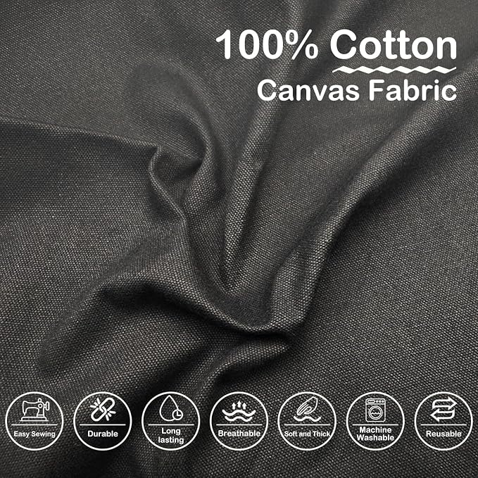 Black Cotton Canvas Fabric by the Yard: 10oz Duck Fabric 59 x 180 Inch | Sewing, Arts, Crafts, Embroidery, Handmade Decor - 5 Yard Long 59" Wide - Image 3