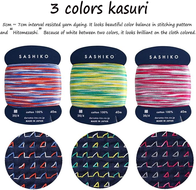 DARUMA Sashiko Thread 100% Cotton Card Type (43.7 yd) x 8 Colors with English Manual, Sewing & Embroidery Value Set with Gift Package (Thin, Kasuri) - Image 6