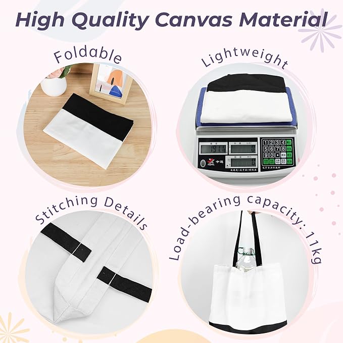 Joyclub 20 Pack Large Canvas Tote Bags Bulk Sublimation Blanks with Long Handle 18.5 x 15 x 4 inch Heavy Duty Totes Polyester Bags Wide Reusable Grocery for DIY Decorating Crafting Painting Shopping - Image 6