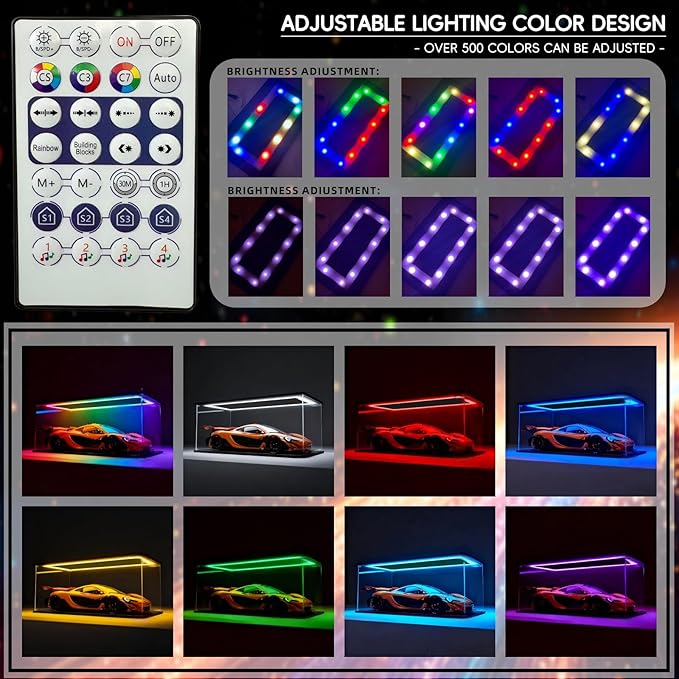 Clear Acrylic Display Case with RGB LED Light for labubu The Monsters ,Dustproof 15.7Inch Tall Showcase for LEGO 75308 R2-D2, 400% Bearbrick & Collectibles - 9.8 x 7.9 x 15.7Inches - Image 3