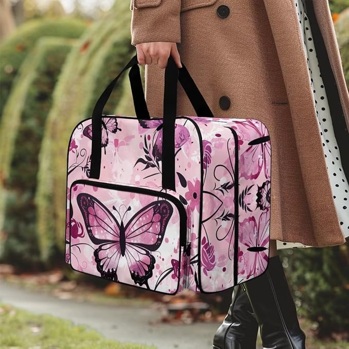 Pink Butterfly Cover for Sewing Machine Flower Sewing Machine Cover Dust Cover Large Sewing Machine Cover Sewing Bags and Totes Organizer Gifts for Mother Parents Home - Image 3