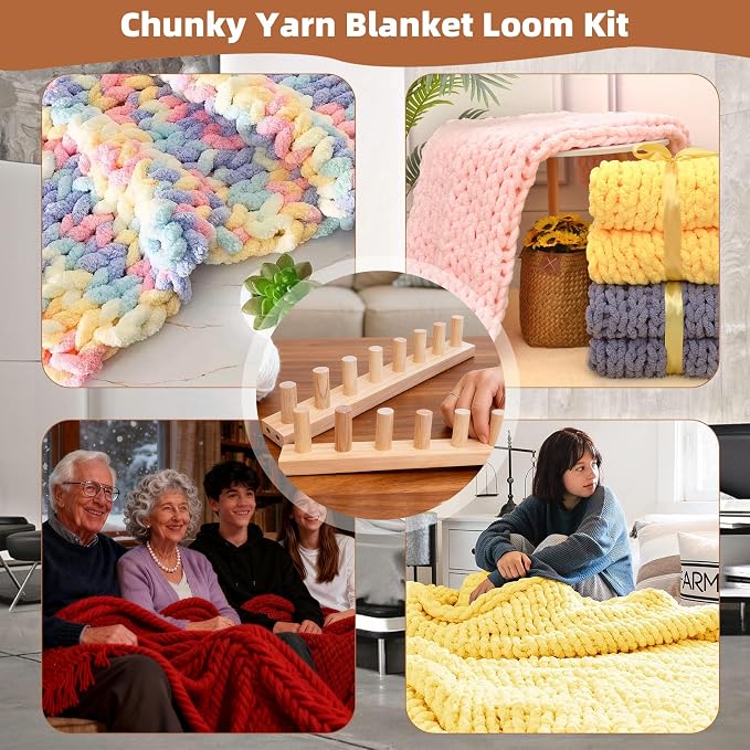 QAMGCYW 75" Chunky Yarn Loom, Beginner Hand Knitting Loom with Detachable Wooden Frame, Adjustable Size No Needles, DIY Blanket Weaving Loom, Premium Wood No Coating - Image 2