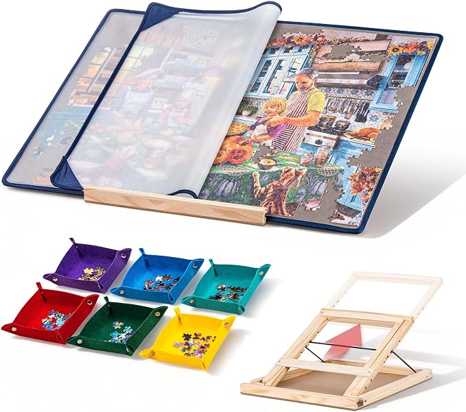 Tektalk Jigsaw Puzzle Board with 3 Angle Adjustable Bracket/Stand, Lightweight Portable Puzzle Mat with Dustproof Cover for Puzzle Storage Saver, Non-Slip Surface, Up to 1000 Pieces - Gray by Tektalk