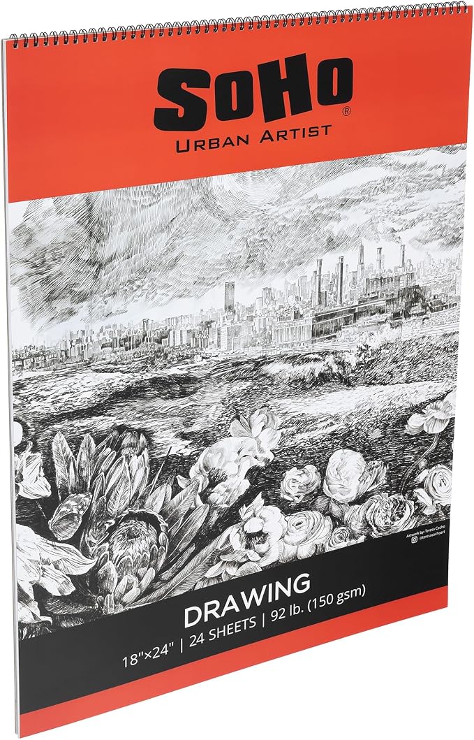 SoHo Urban Artist Softcover Drawing Pad - 18"x24", 12 Pack w/288 Sheets Total - 92 lbs/150gsm, Mixed Media, Dual-Sided, Acid-Free, Wire-Bound, Micro-Perforated, Repeated Erasing & Reworking - Image 3