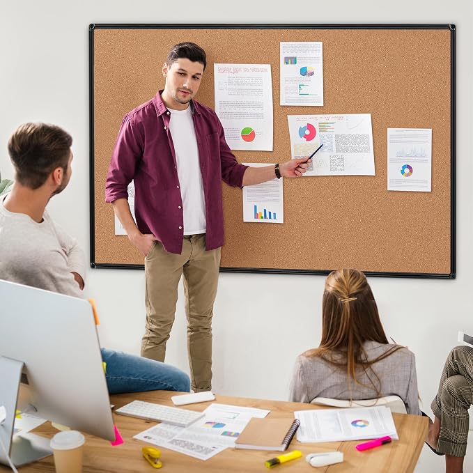 Extra Large Cork Bulletin Board 60" X 36", Black Aluminum Framed 5'x3' Corkboard for Wall, Wall Mounted Notice Pin Board with 18 Push Pins for School, Home & Office - Image 2
