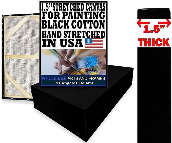 Black Canvases for Painting 12x12 20PK 1.5" 13Oz Black Art Canvas Large 12x12 Stretched Canvas for Painting 12 x 12 Bulk Canvas Value Pack. Blank 12 x 12 Canvases Universal Primed Oil,Acrylic,Gouache by WHOLESALEARTSANDFRAMES