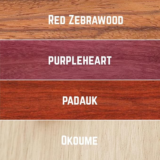 Imported Exotic Hardwood Variety Pack - Red Zebrawood, Purpleheart, Padauk, Okoume - 3/4" x 2" (8 Pcs) (3/4" x 2" x 12") - Image 3