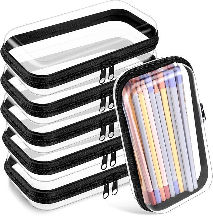 Sanwuta 6 Clear Hard Zipper Case,Black,7.48 X 3.94 X 2 Inch | Pencil Case Pouches ,Makeup Bag,Plastic Toiletry Diaper Bag ,Travel Toy Storage,Waterproof Organizer Bins by Sanwuta