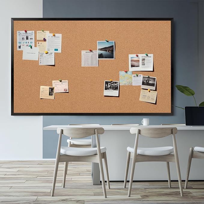 Extra Large Cork Bulletin Board 72" X 48", Black Wood Framed 6'x4' Corkboard for Wall, Wall Mounted Notice Pin Board with 18 Push Pins for School, Home & Office - Image 3