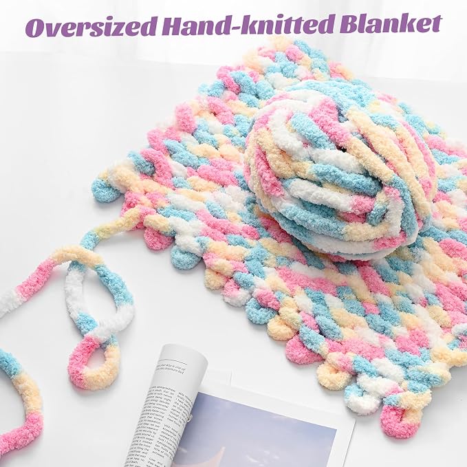 Chunky Jumbo Chenille Yarn Multicolor 10 Pack | 2000g/240yds Super Bulky Baby Soft Yarn for Hand Knitting Fluffy Chunky Knit Throw Blanket Yarn - Image 5