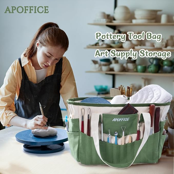 Pottery Tools Bag with Pockets for Clay Sculpting Tools, Ceramic Tools– Art Supply Organizer for Polymer Clay Tools, Craft Tote, Yarn & Crochet Storage, Washable Canvas Artist Bag Gift - Image 5