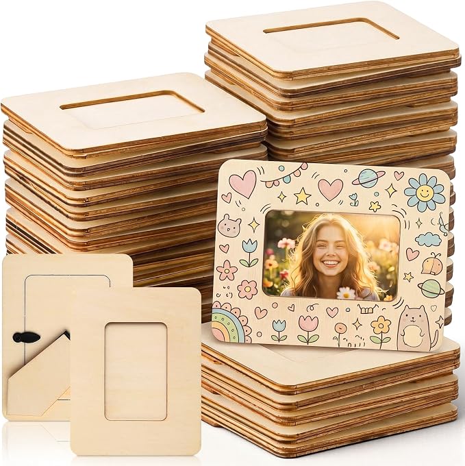 64 Pack Small Wooden Picture Frames for Crafts Bulk 2" x 3" Photos DIY Wood Craft Picture Frames Mini Unfinished Standing Photo Frame for Wedding Birthday Party Gifts by Mifoci