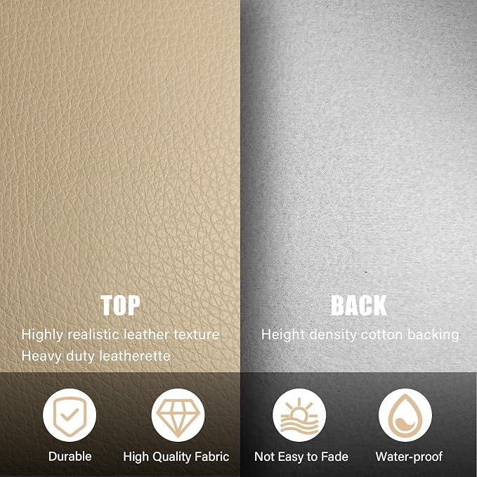 Faux Leather Fabric, 54"x72" Thick Durable Synthetic Upholstery Lychee Texture Leather Vinyl, Soft Smooth Waterproof,Replacement Renovate for Wallets, DIY Projects, Furniture 2 Yard-Beige - Image 3