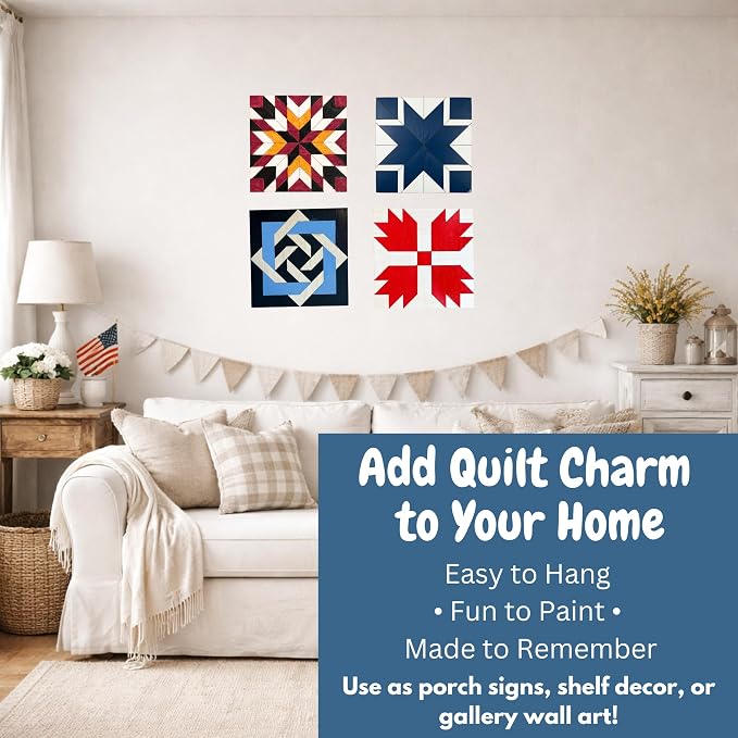 Barn Quilt DIY Kit | Unfinished Wood Quilt Block Painting Sign Pattern | Paintable Wooden Panel | Farmhouse Rustic Wall Art Craft (9 inches, Friendship Star) - Image 5