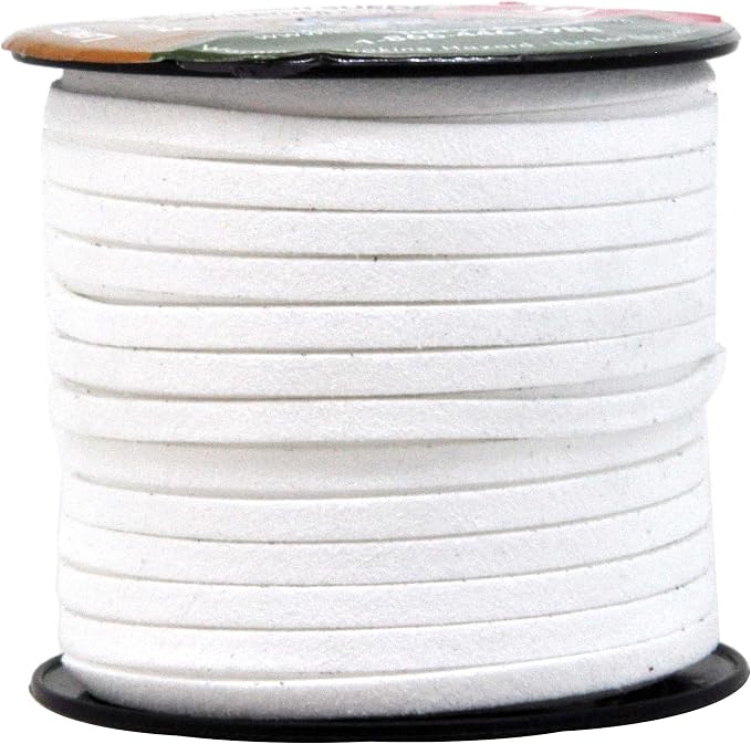 Mandala Crafts 5mm White Faux Suede Vegan Leather, Jewelry Making | 50 Yards Durable Flat Leather Strings, Laces & Strips for Bracelets, Necklaces, Braiding, Dream Catchers Supplies & Chokers by MandalaCrafts