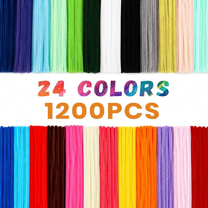 1200 PCS 24 Colors Pipe Cleaners | Pipe Cleaners Bulk for Crafts, Multi-Color Chenille Stems for Projects Creative DIY Room Decor(12inch*6mm) - Image 3