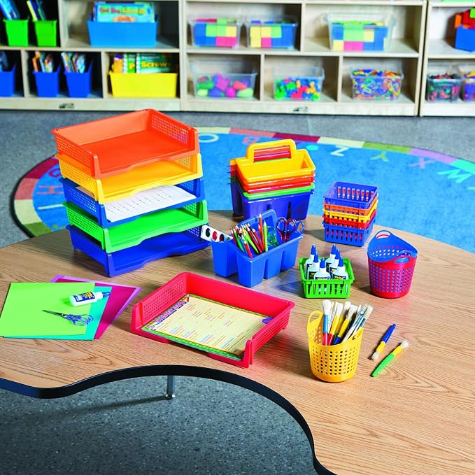 Fun Express Paper Organizer Stackable Plastic Trays 6 Pack - Colorful Desktop Organization System for Classroom & Office | Letter Size Paper Storage Bins for Teachers, Students & Home Use - Image 6