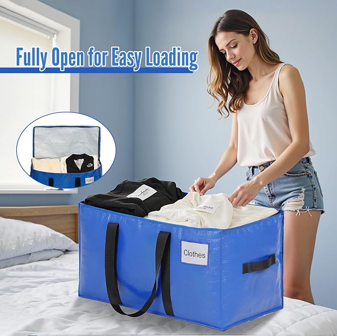 BAGAIL Heavy Duty Moving Bags with Strong Handle, Extra Large Moving Boxes, Storage Tote for Clothes, College Moving Supplies(Blue, 4 Pack) - Image 4