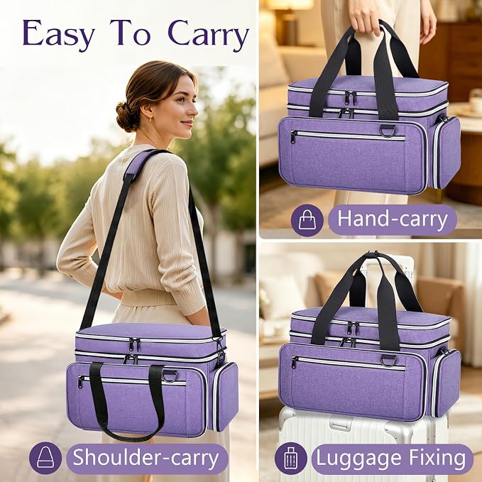 Anitor Sewing Supplies Organizer, Double Layer Sewing Storage Organizer | Two Detachable Dividers, Large Travel Sewing Bag Organizer with Shoulder Strap for Accessories (Bag Only) - Image 8