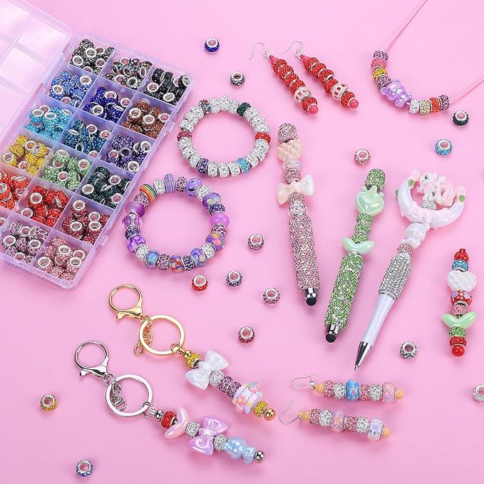 Aipridy European Large Hole Beads, Colorful Glass Charm Beads Set, Assorted Patterns and Designs Rhinestone Craft Beads for DIY Bracelet Jewelry Making (216, Mixed Pack by Color) - Image 2
