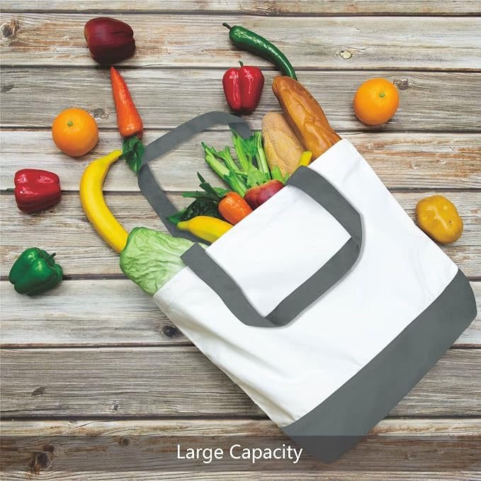 TOPDesign 1-Pack Super Strong Large 12oz Cotton Canvas Tote Bag, Reusable Grocery Shopping Cloth Bag, Fashionable Two-Tone Tote for Crafts, DIY Your Creative Designs - Image 4