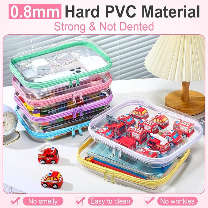Sanwuta 6 Clear Hard Zipper Case,Colorful,9.84 X 7.87 X 2 Inch | Pencil Case Pouches ,Makeup Bag,Plastic Toiletry Diaper Bag ,Travel Toy Storage,Waterproof Organizer Bins - Image 4